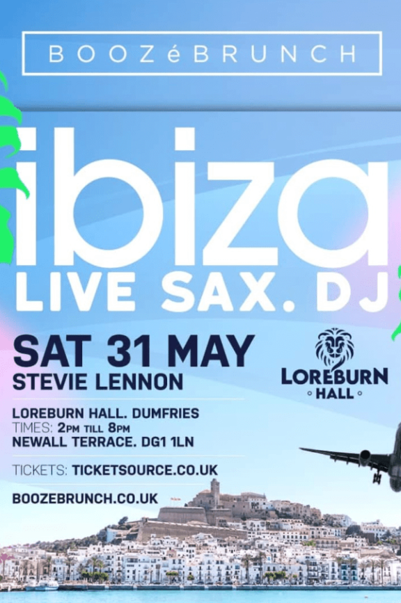 Poster of Ibiza that shows tour dates for Ibiza Live Sax DJ