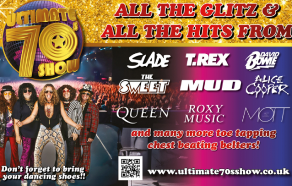 Poster of people dressed in 70's clothes with the same of bands from the 70's.