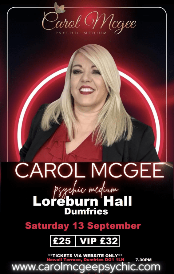a poster advertising a psychic medium show with an image of a lady