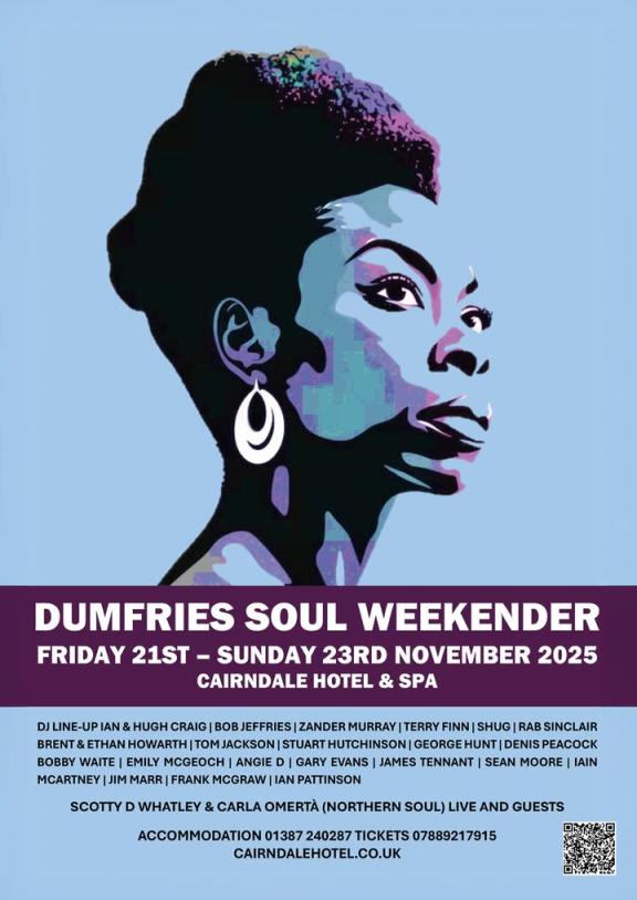 a poster for Dumfries Soul Weekender with a lady's face in side profile