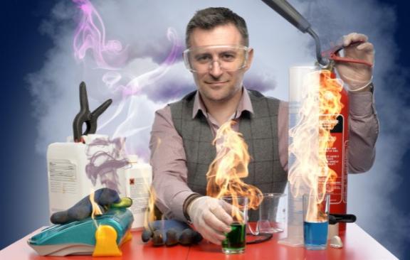 man doing science experiment 