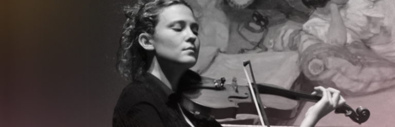 a black and white image of a woman playing the violin
