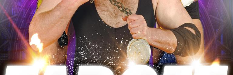 A Poster with an image of 3 wrestlers posing with their belts